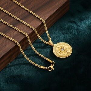 Compass Necklace with Rope Chain